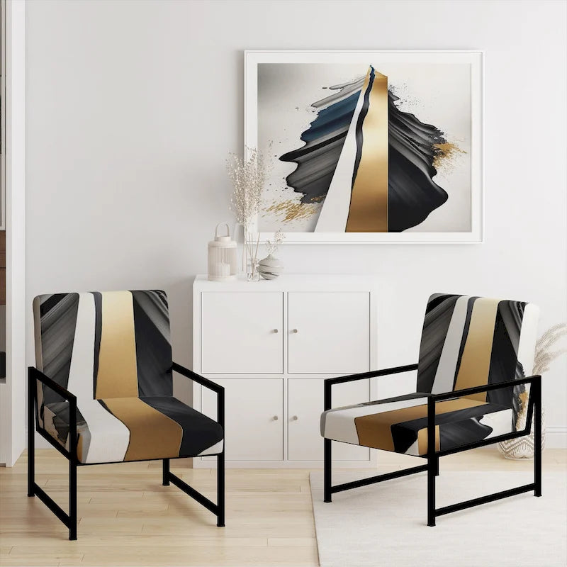Designart Fauteuil d'appoint moderne et contemporain rembourré Cubic Expression VII noir et or et fauteuil moderne
