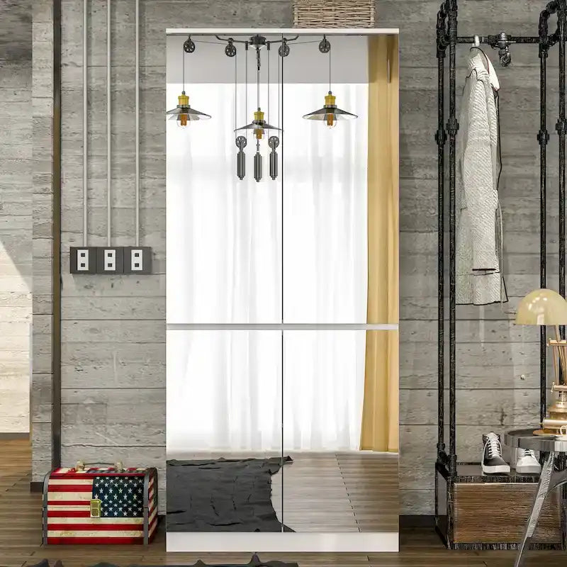 Armoire modulable avec miroir, blanche, pour chambre à coucher, meuble de rangement