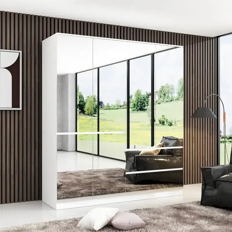 Armoire modulable avec miroir, blanche, pour chambre à coucher, meuble de rangement