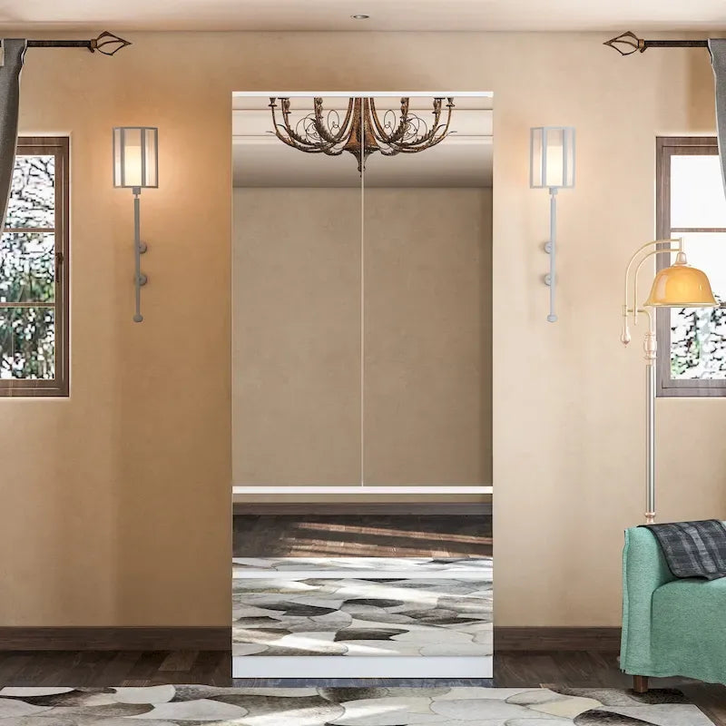 Armoire modulable avec miroir, blanche, pour chambre à coucher, meuble de rangement
