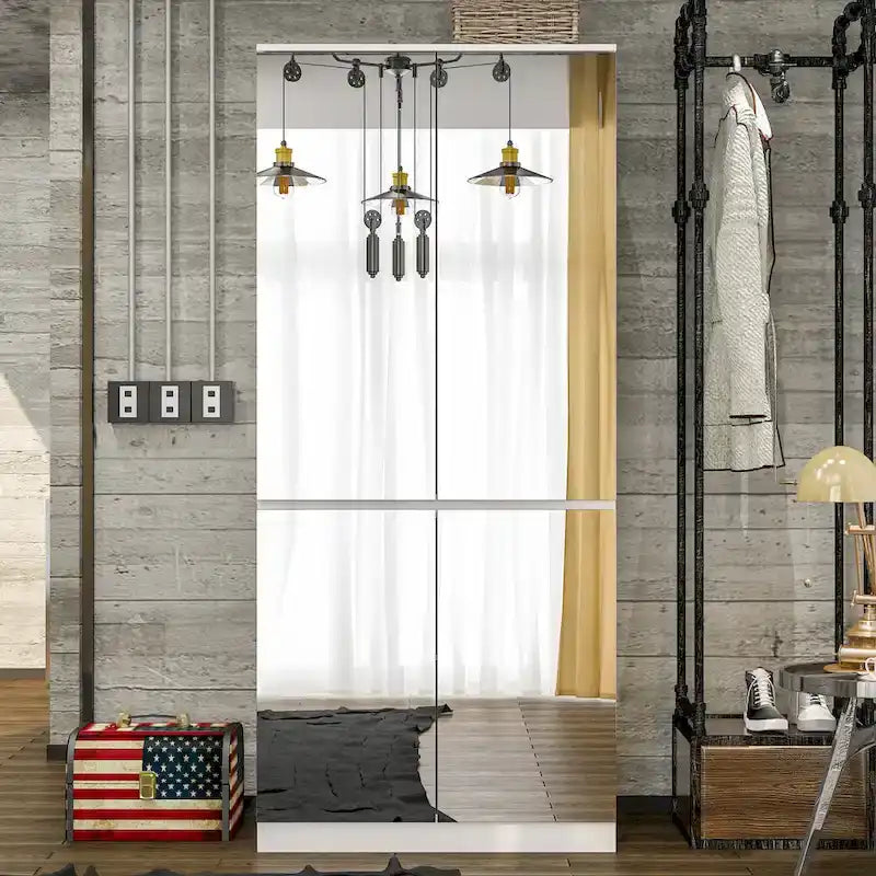 Armoire modulable avec miroir, blanche, pour chambre à coucher, meuble de rangement