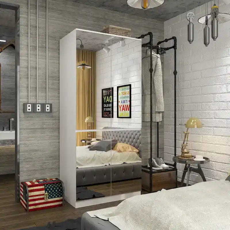 Armoire modulable avec miroir, blanche, pour chambre à coucher, meuble de rangement