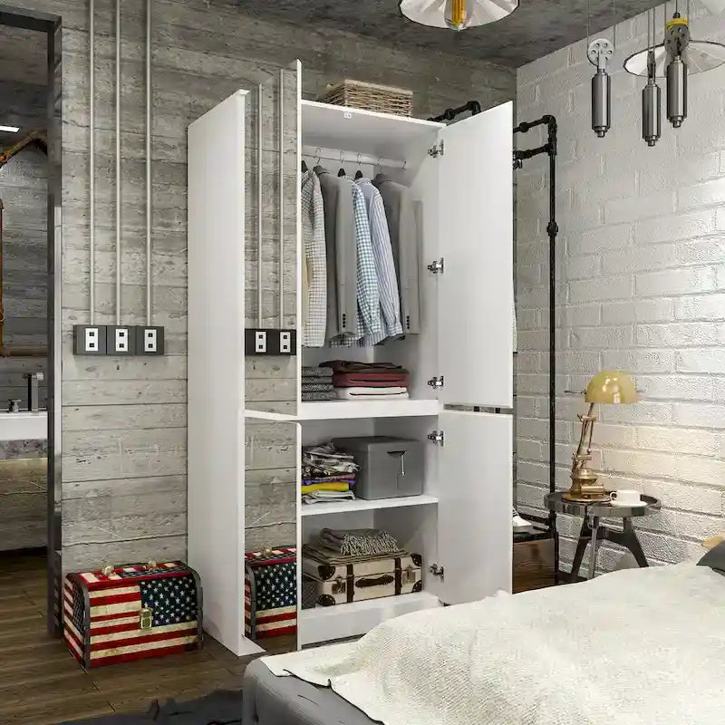 Armoire modulable avec miroir, blanche, pour chambre à coucher, meuble de rangement