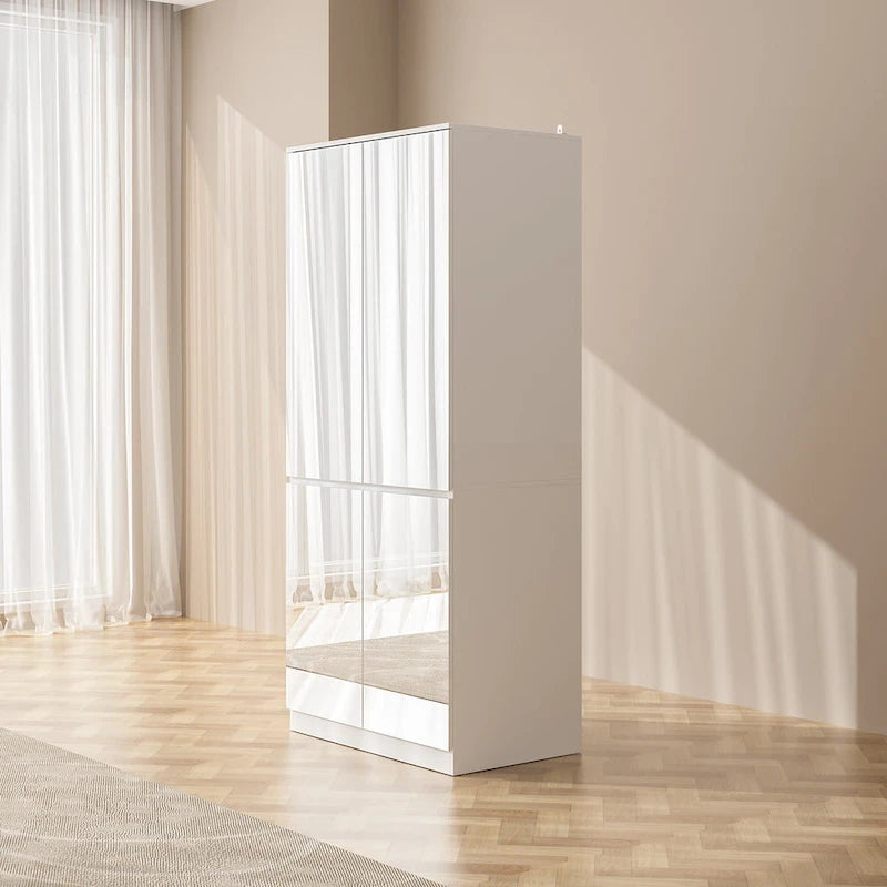 Armoire modulable avec miroir, blanche, pour chambre à coucher, meuble de rangement