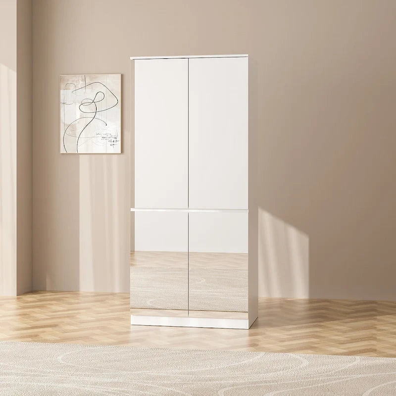 Armoire modulable avec miroir, blanche, pour chambre à coucher, meuble de rangement