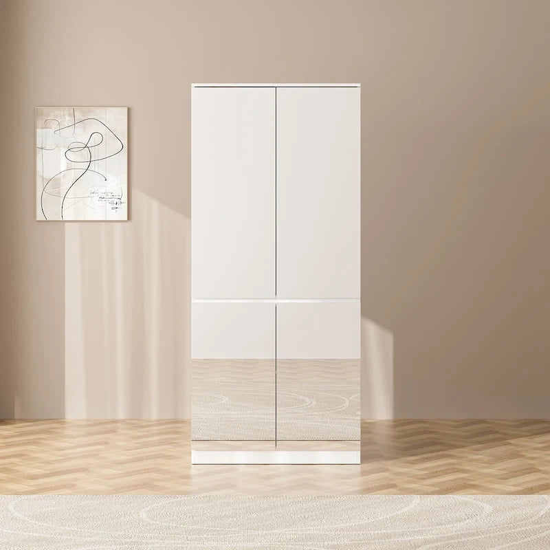 Armoire modulable avec miroir, blanche, pour chambre à coucher, meuble de rangement
