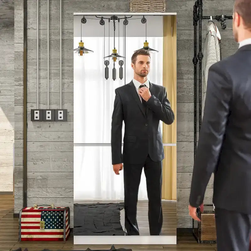 Armoire modulable avec miroir, blanche, pour chambre à coucher, meuble de rangement