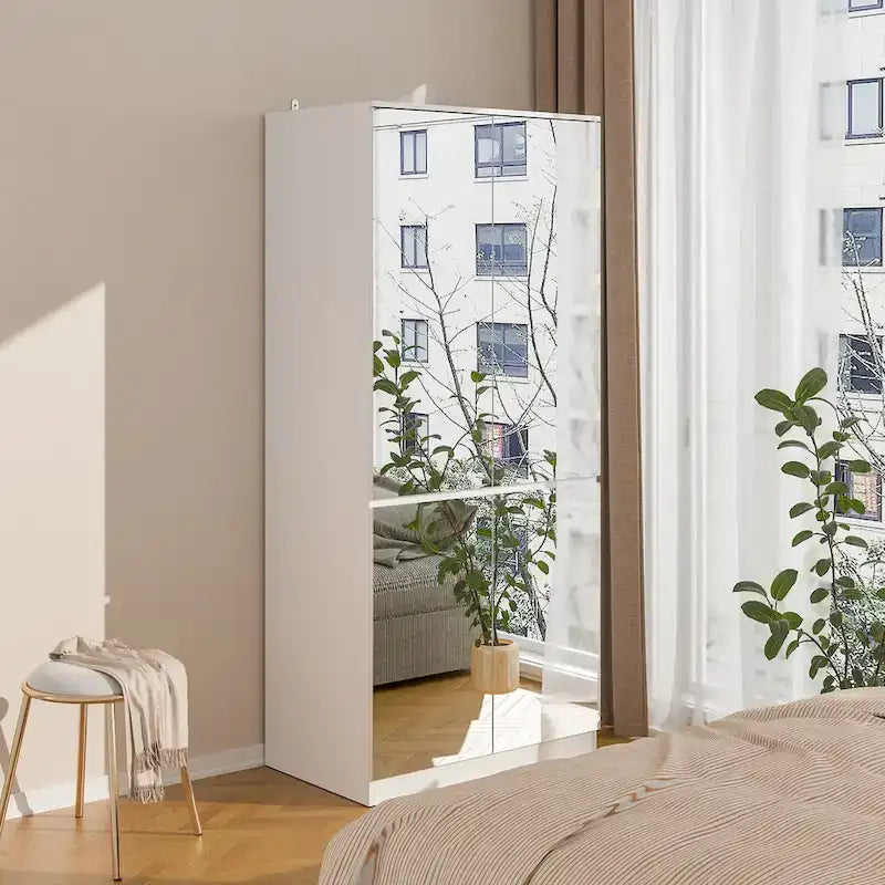 Armoire modulable avec miroir, blanche, pour chambre à coucher, meuble de rangement