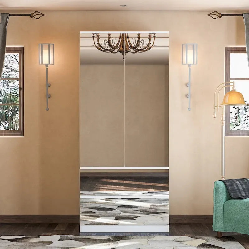 Armoire modulable avec miroir, blanche, pour chambre à coucher, meuble de rangement