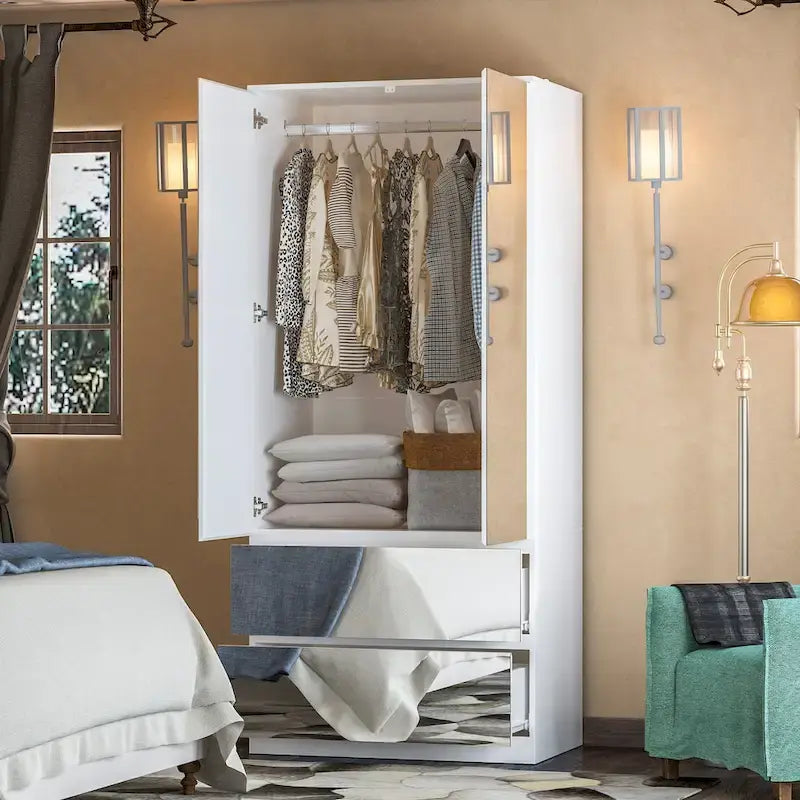 Armoire modulable avec miroir, blanche, pour chambre à coucher, meuble de rangement