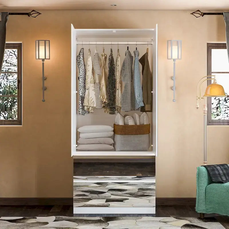 Armoire modulable avec miroir, blanche, pour chambre à coucher, meuble de rangement