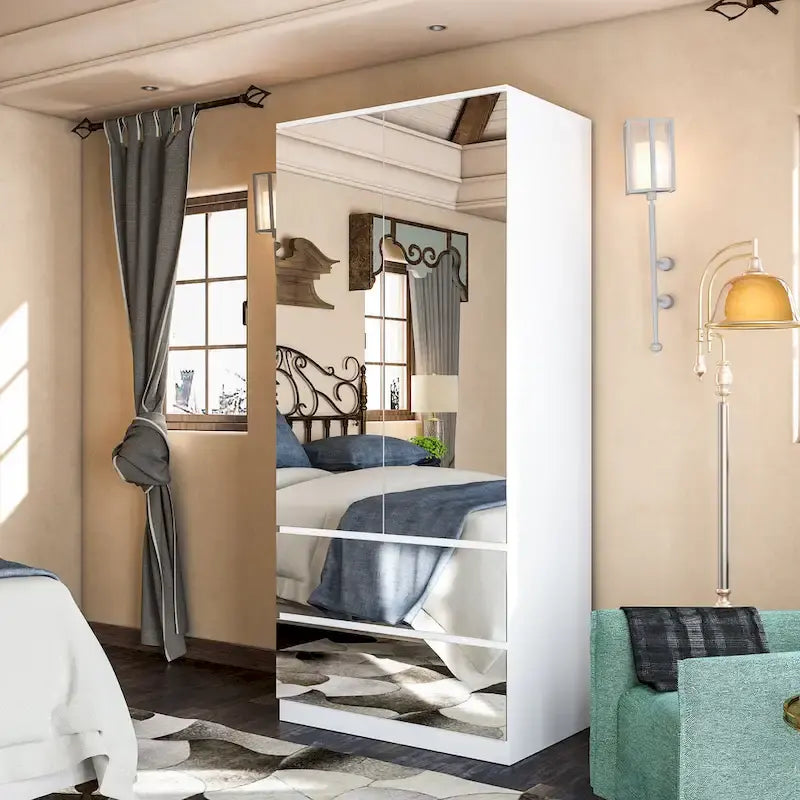 Armoire modulable avec miroir, blanche, pour chambre à coucher, meuble de rangement