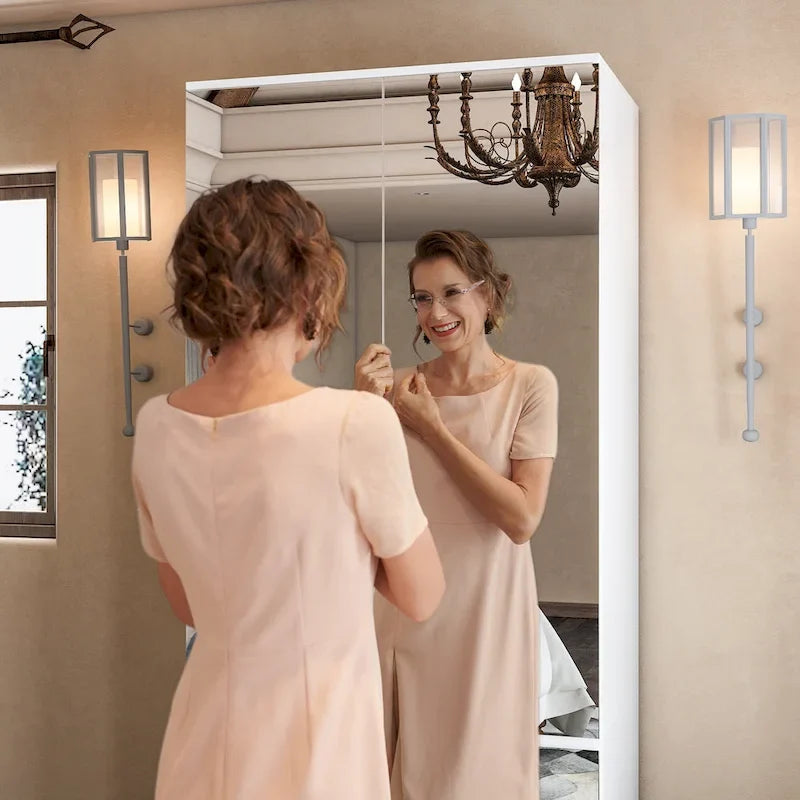 Armoire modulable avec miroir, blanche, pour chambre à coucher, meuble de rangement