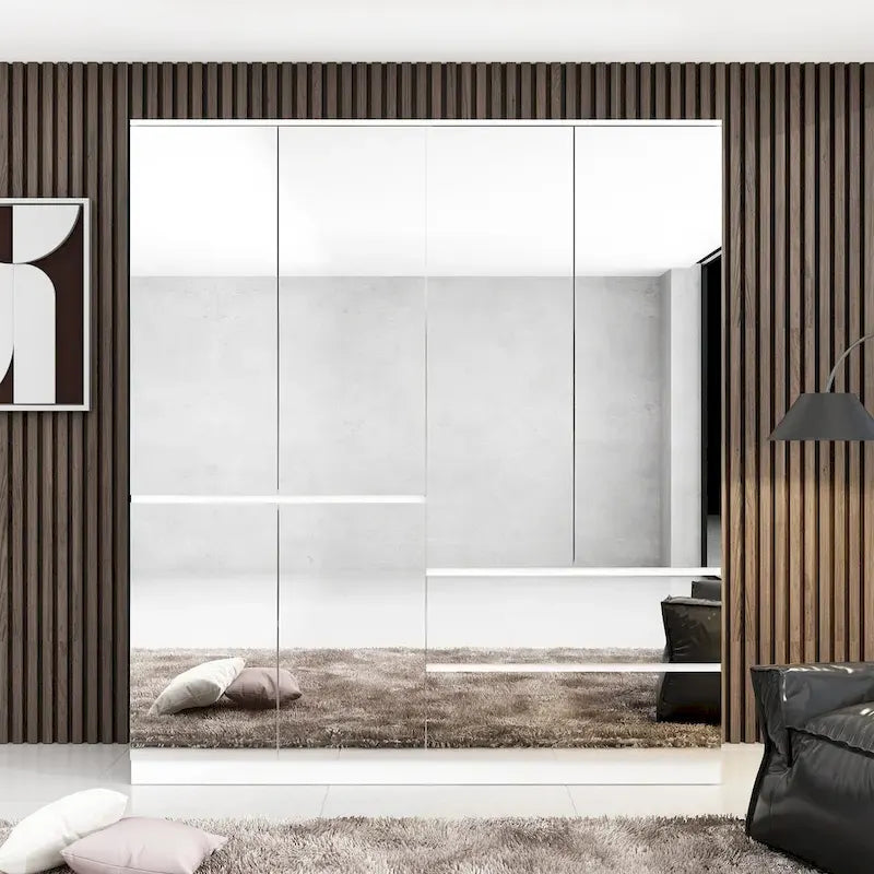 Armoire modulable avec miroir, blanche, pour chambre à coucher, meuble de rangement