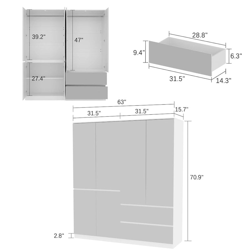 Armoire modulable avec miroir, blanche, pour chambre à coucher, meuble de rangement