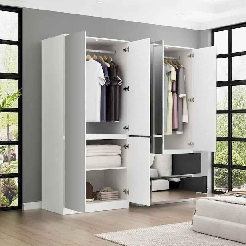 Armoire modulable avec miroir, blanche, pour chambre à coucher, meuble de rangement