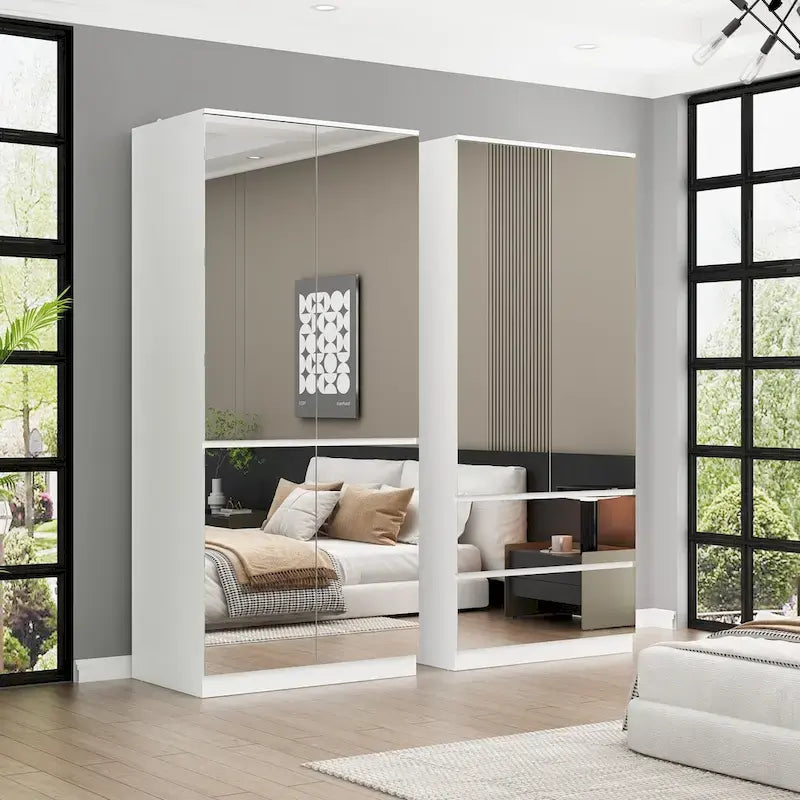 Armoire modulable avec miroir, blanche, pour chambre à coucher, meuble de rangement