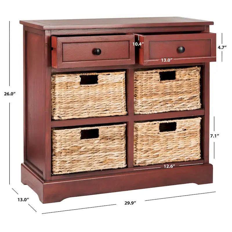 Meuble de rangement rouge à six tiroirs (assemblé)