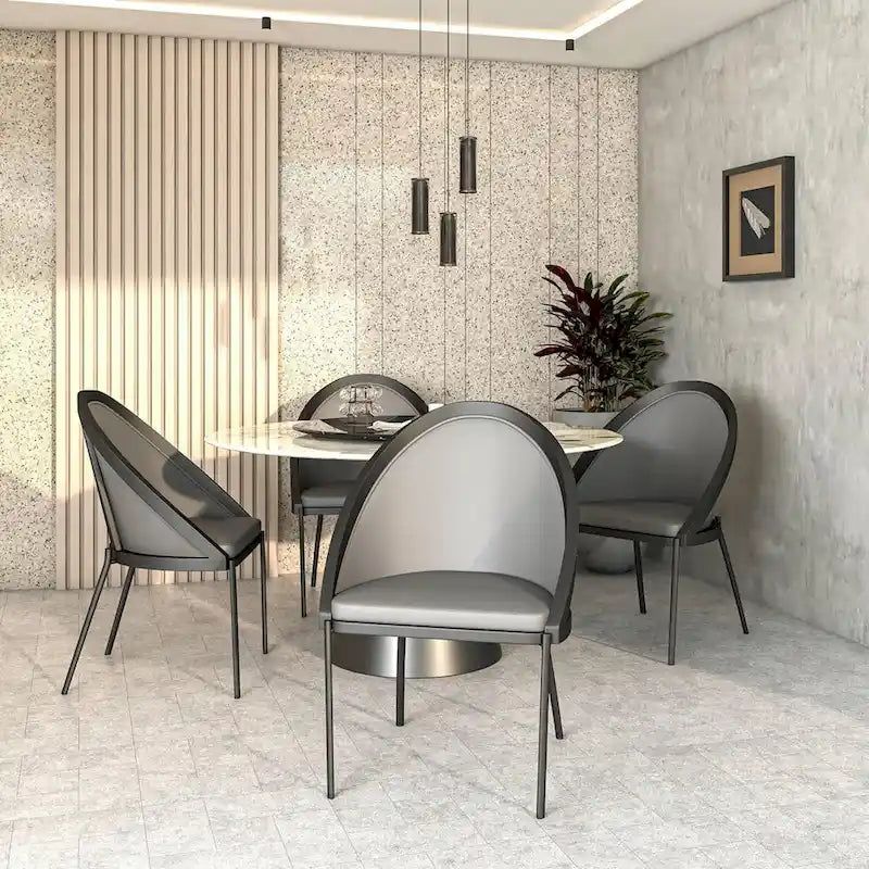 Chaises de salle à manger en similicuir rembourrées avec pieds en acier thermolaqué