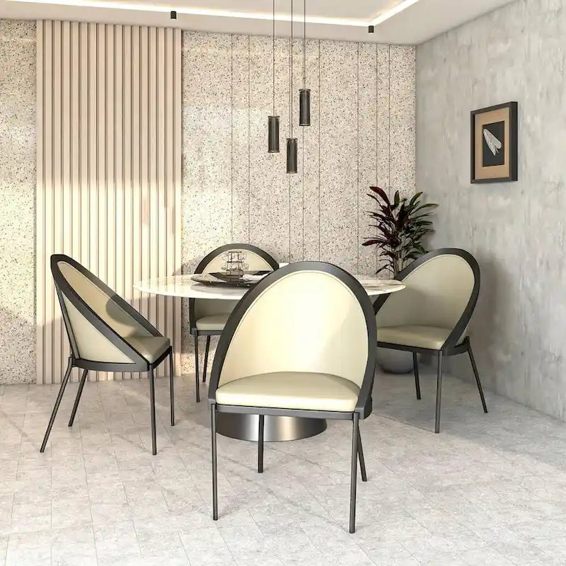 Chaises de salle à manger en similicuir rembourrées avec pieds en acier thermolaqué