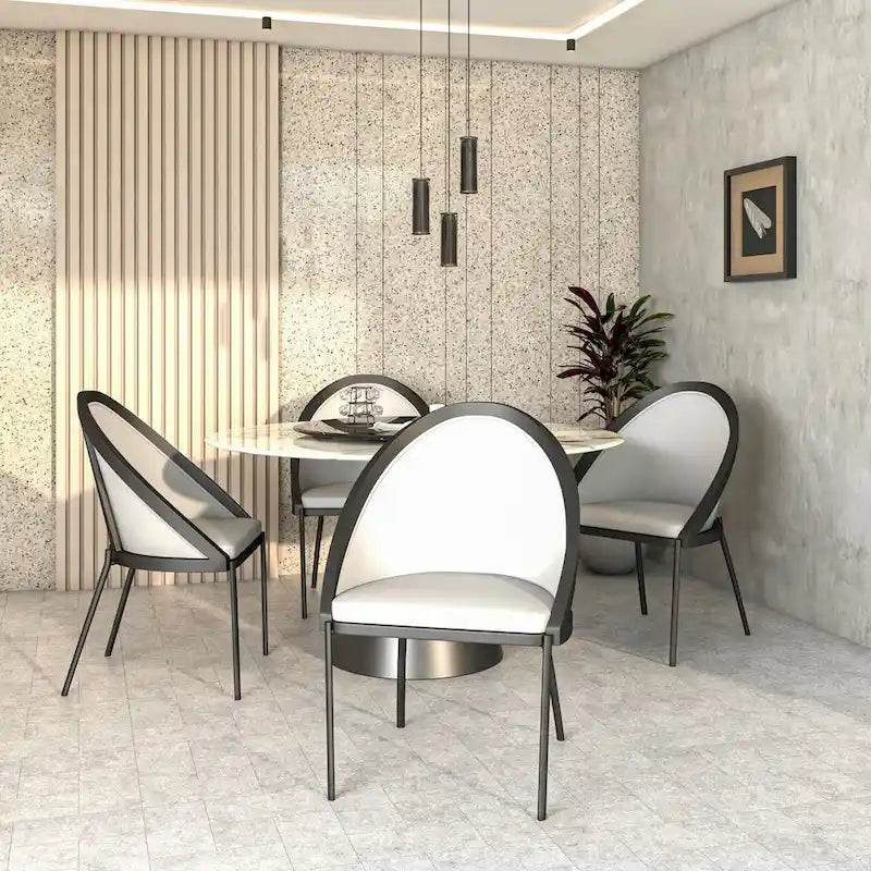 Chaises de salle à manger en similicuir rembourrées avec pieds en acier thermolaqué