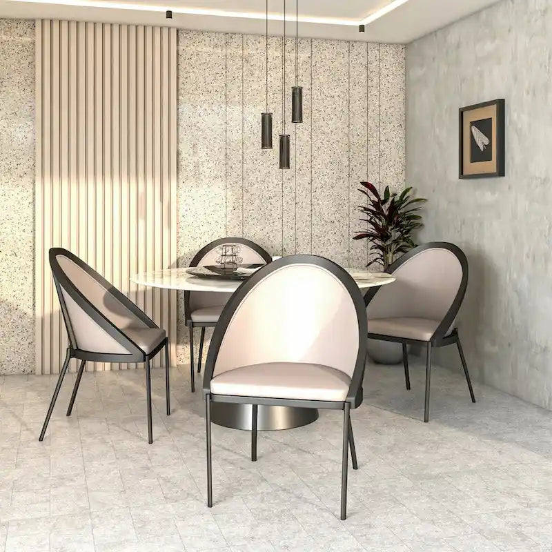 Chaises de salle à manger en similicuir rembourrées avec pieds en acier thermolaqué