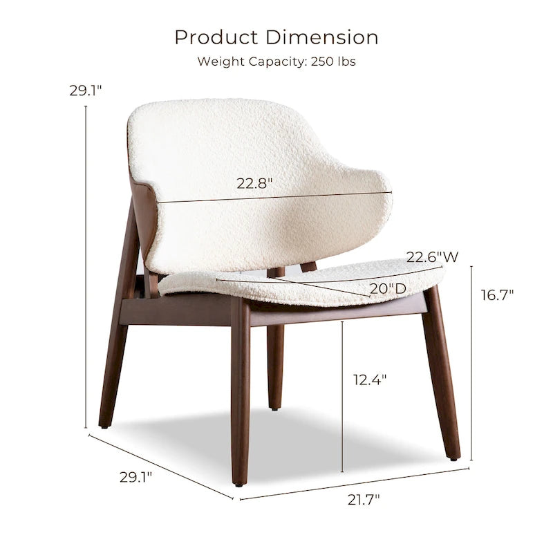 Ensemble de 2 pièces de fauteuil d'appoint et de table en noyer et tissu bouclé de style Mid-Century