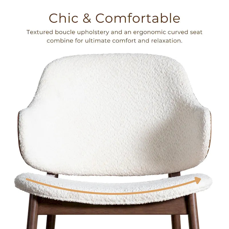 Ensemble de 2 pièces de fauteuil d'appoint et de table en noyer et tissu bouclé de style Mid-Century