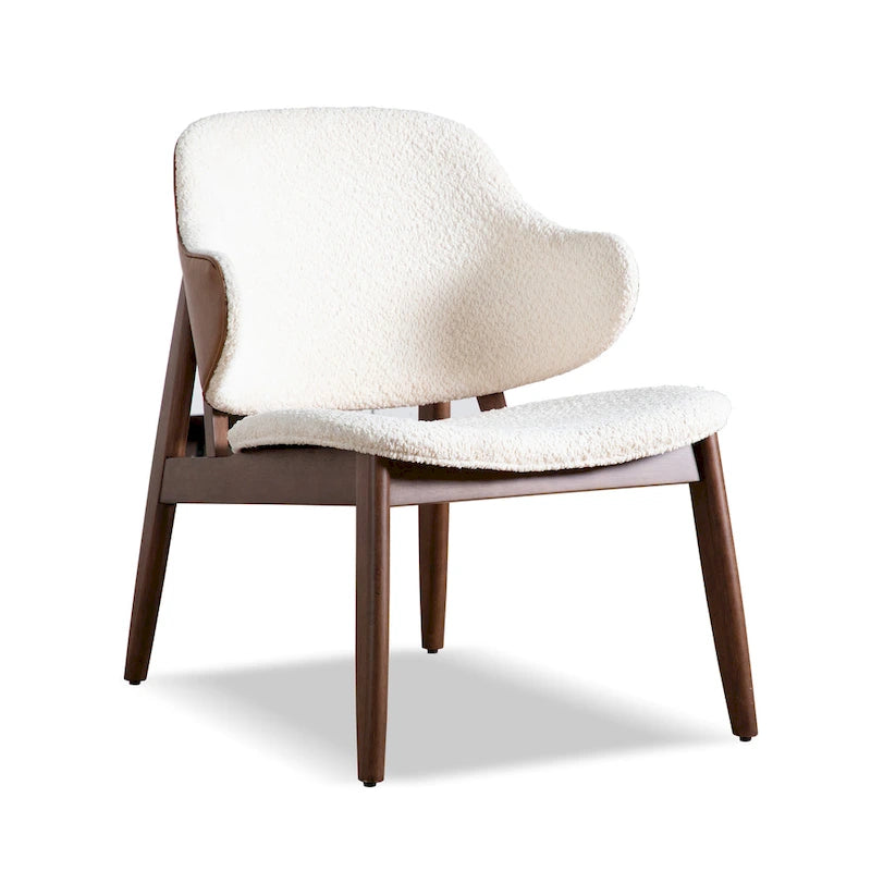 Ensemble de 2 pièces de fauteuil d'appoint et de table en noyer et tissu bouclé de style Mid-Century