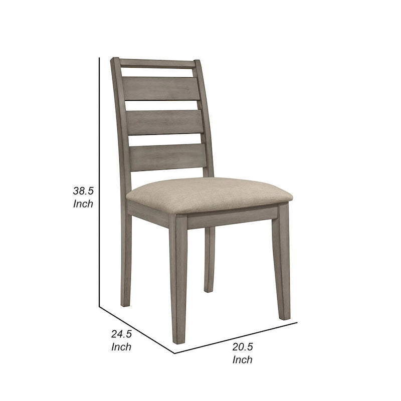 Ensemble de 2 chaises de salle à manger, dossier échelle gris de 63,5 cm, assise rembourrée en tissu grège