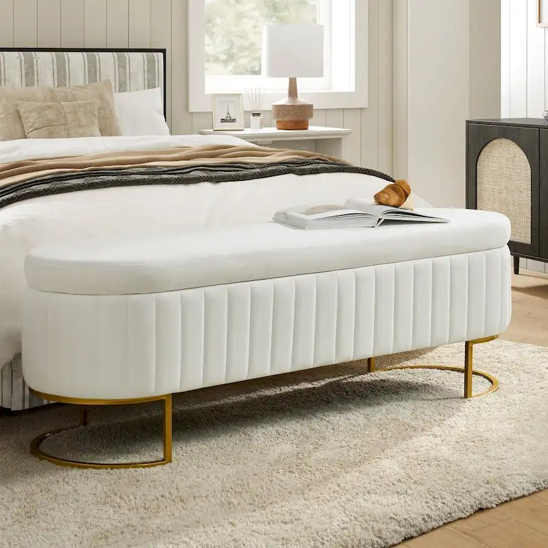 Banc de rangement rembourré de style moderne du milieu du siècle