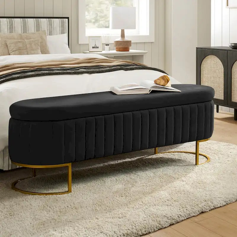 Banc de rangement rembourré de style moderne du milieu du siècle