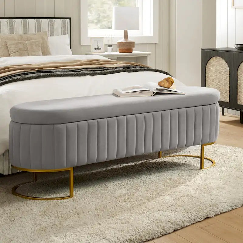 Banc de rangement rembourré de style moderne du milieu du siècle