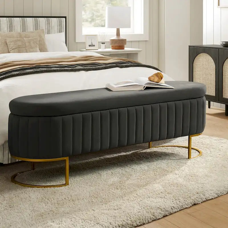 Banc de rangement rembourré de style moderne du milieu du siècle