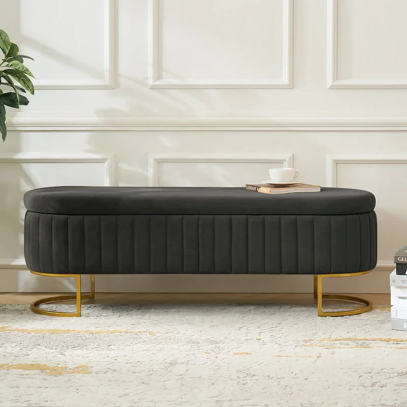 Banc de rangement rembourré de style moderne du milieu du siècle