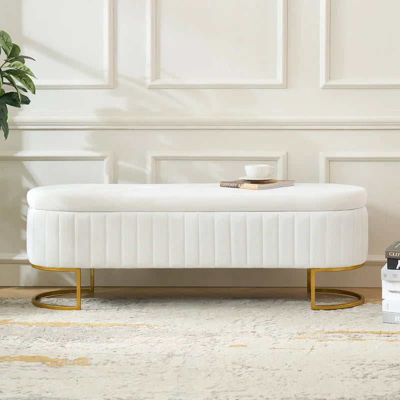 Banc de rangement rembourré de style moderne du milieu du siècle
