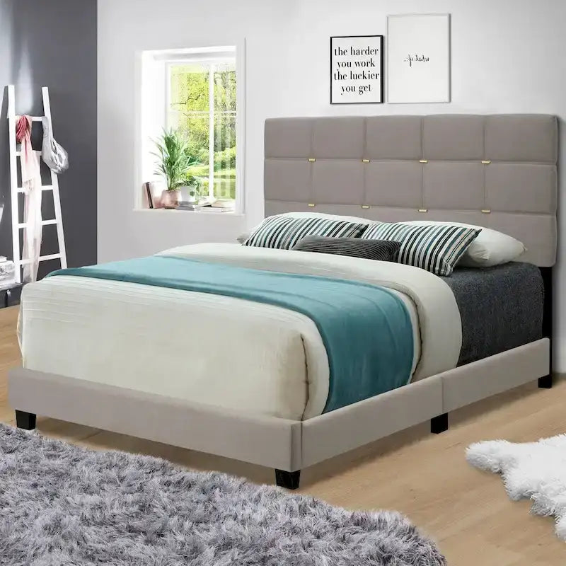 Cadre de lit tapissé réglable Queen Size, élégant, durable et résistant à la saleté, pas besoin de matelas à ressorts encombrants