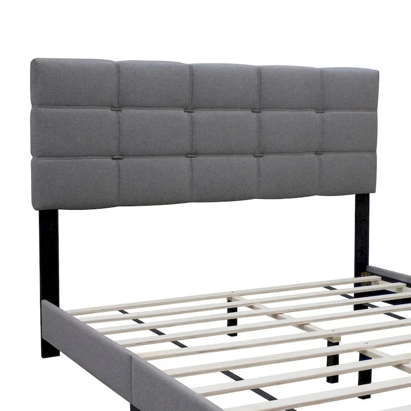 Cadre de lit tapissé réglable Queen Size, élégant, durable et résistant à la saleté, pas besoin de matelas à ressorts encombrants