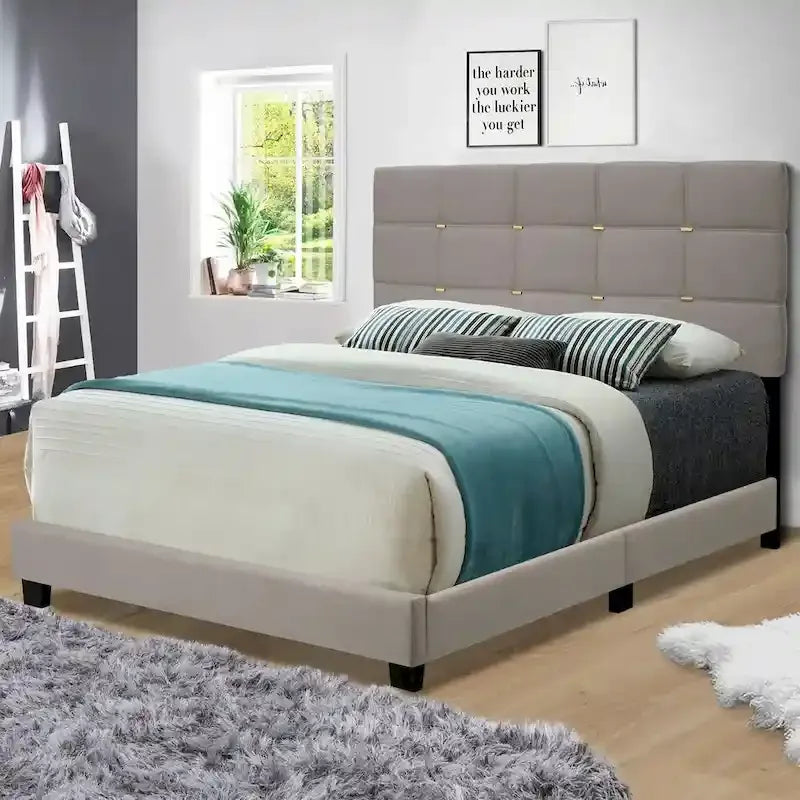 Cadre de lit tapissé réglable Queen Size, élégant, durable et résistant à la saleté, pas besoin de matelas à ressorts encombrants