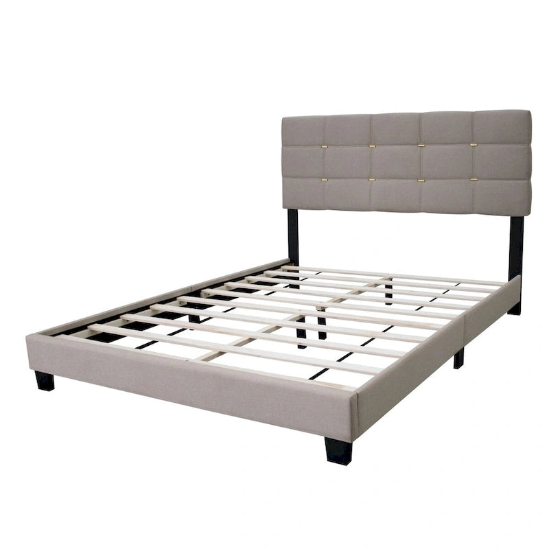 Cadre de lit tapissé réglable Queen Size, élégant, durable et résistant à la saleté, pas besoin de matelas à ressorts encombrants
