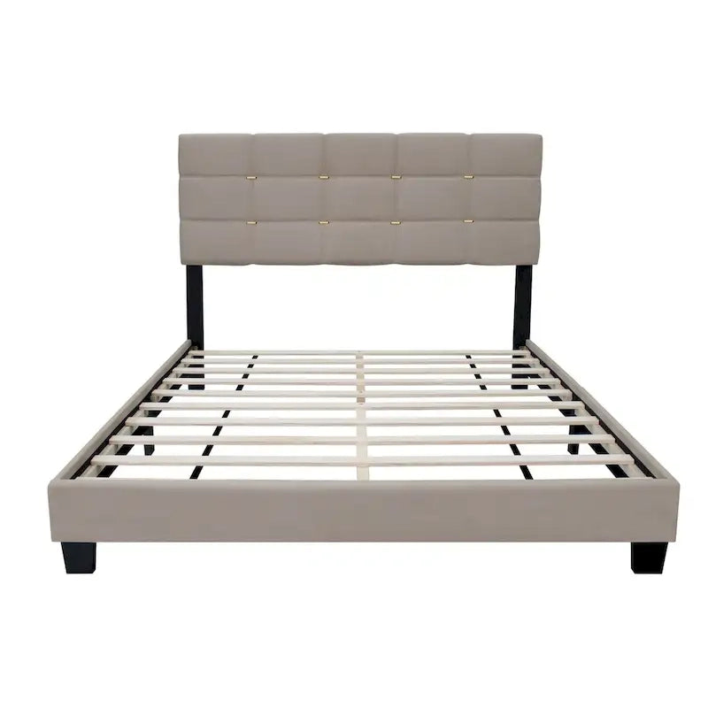 Cadre de lit tapissé réglable Queen Size, élégant, durable et résistant à la saleté, pas besoin de matelas à ressorts encombrants