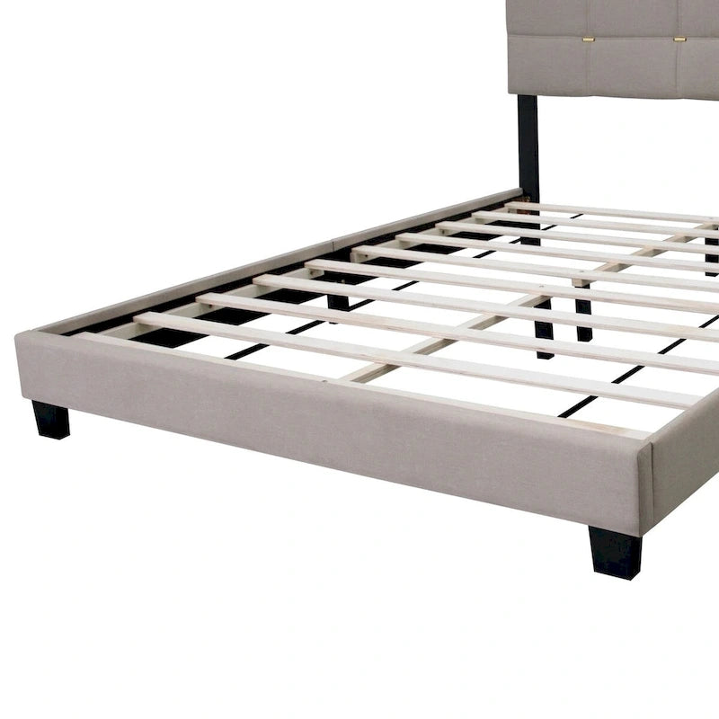 Cadre de lit tapissé réglable Queen Size, élégant, durable et résistant à la saleté, pas besoin de matelas à ressorts encombrants