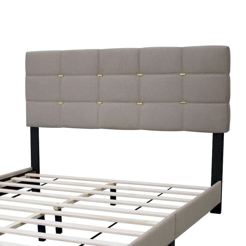 Cadre de lit tapissé réglable Queen Size, élégant, durable et résistant à la saleté, pas besoin de matelas à ressorts encombrants