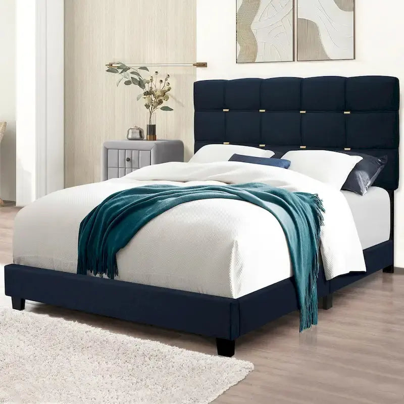 Cadre de lit tapissé réglable Queen Size, élégant, durable et résistant à la saleté, pas besoin de matelas à ressorts encombrants