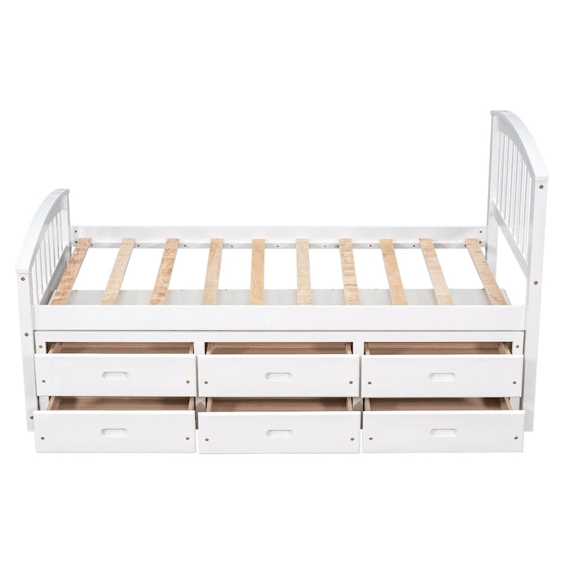 Lit plateforme de rangement double en bois massif avec 6 tiroirs
