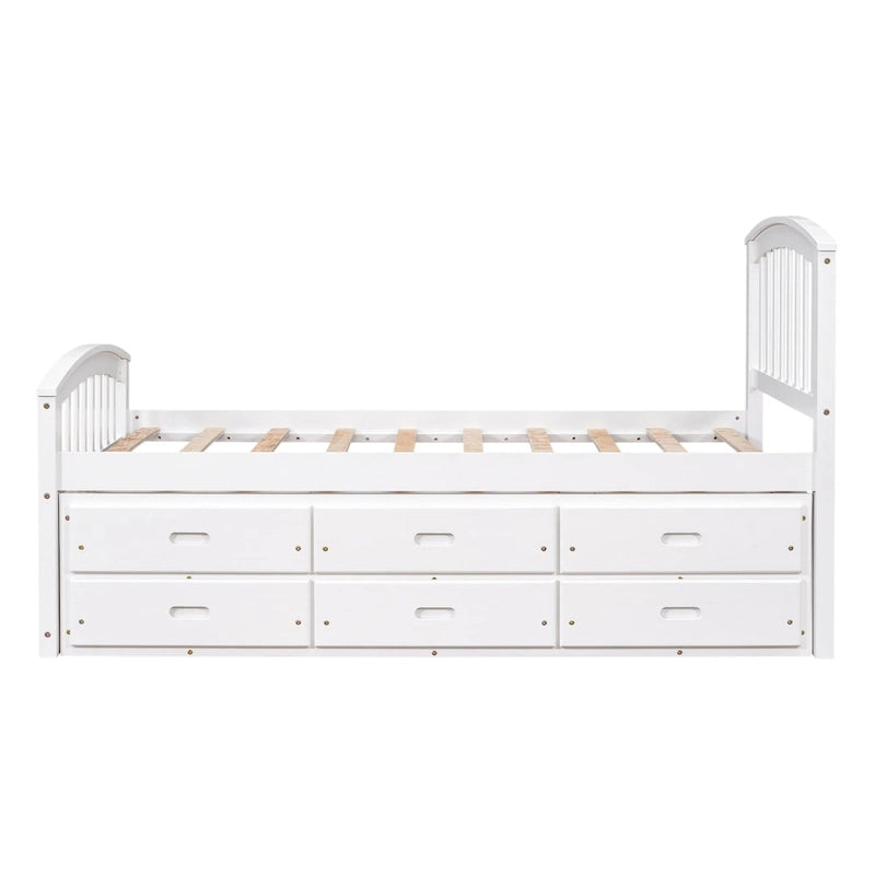 Lit plateforme de rangement double en bois massif avec 6 tiroirs