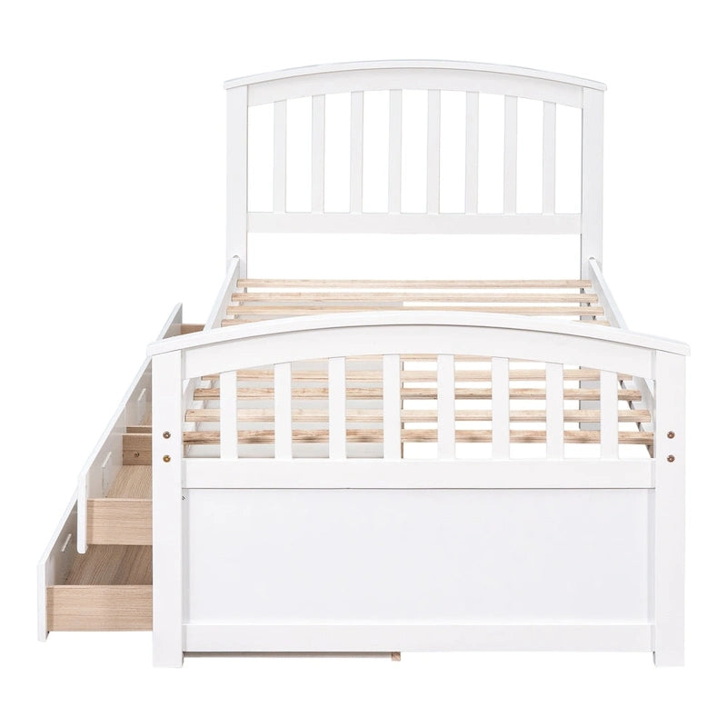 Lit plateforme de rangement double en bois massif avec 6 tiroirs