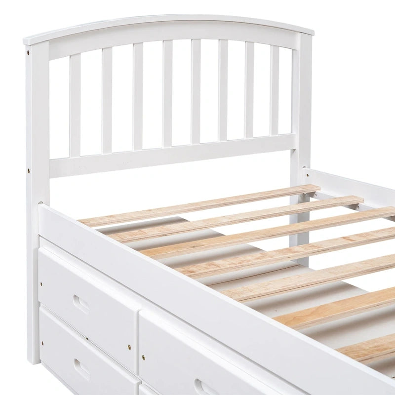 Lit plateforme de rangement double en bois massif avec 6 tiroirs