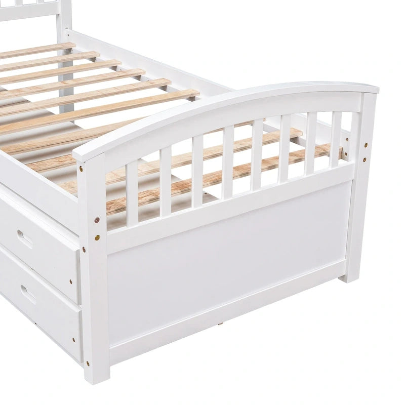 Lit plateforme de rangement double en bois massif avec 6 tiroirs